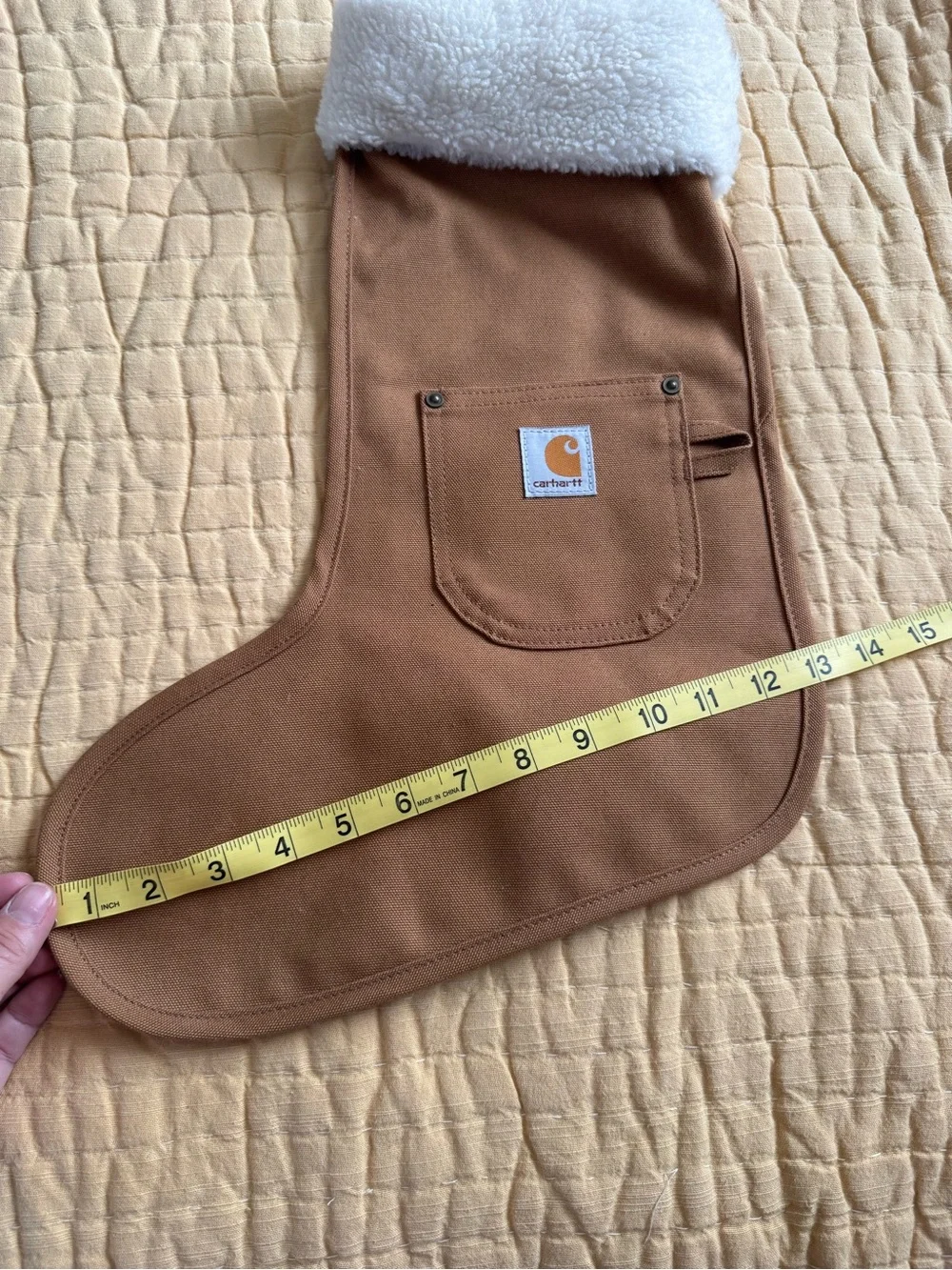 Carhartt Christmas Stocking Signature Brown Duck Canvas With Faux Shearling